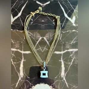 Incl. COA: GIVENCHY Gunmetal Necklace w/ Blue-Metal Pendant, Adjustable 14”